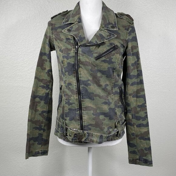 Royal Bones Jackets & Blazers - Royal Bones Jacket Women's Green Camo Sz L Goth Punk Asymmetrical  Zip Belt VTG